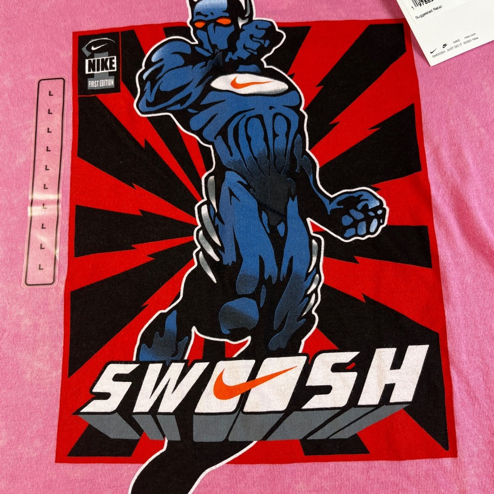 Nike Kids Pink Acid Wash Superhero Swoosh Graphic‎ T-Shirt HQ3231-646 Large L